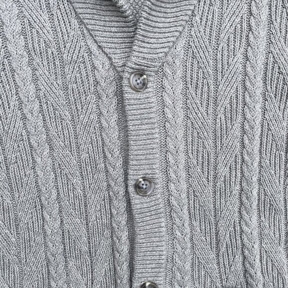 Club Room Cable Knit Shawl Collar Cardigan Men M Gray Grandpa Old Money Academia - Picture 4 of 16